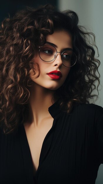 Woman wearing glasses long curly hair