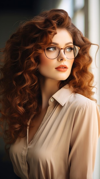 Woman wearing glasses long curly hair