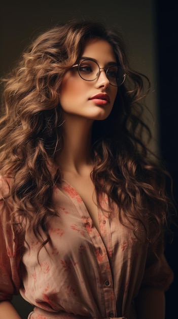 Woman wearing glasses long curly hair