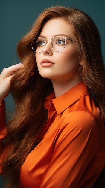 Photo woman wearing glasses long straight hair