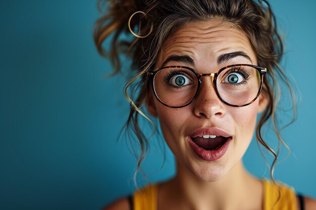 Photo a woman wearing glasses and making a surprised face