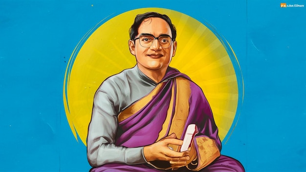 a woman wearing glasses and a purple sari holds a book