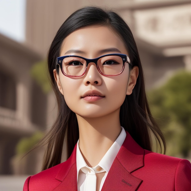 Photo a woman wearing glasses and a red blazer