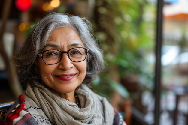 a woman wearing glasses and a scarf