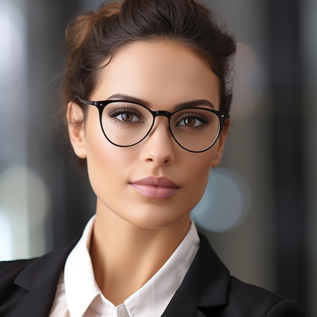 a woman wearing glasses and a shirt with a white shirt that says " glasses ".