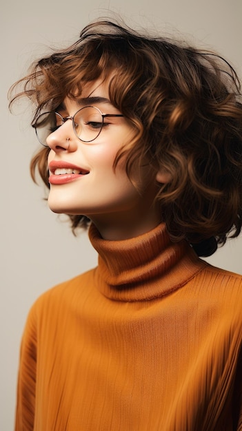 Woman wearing glasses short curly hair