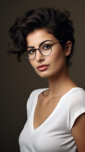 Woman wearing glasses short straight hair