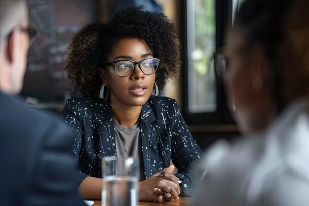 A woman wearing glasses sitting at a table