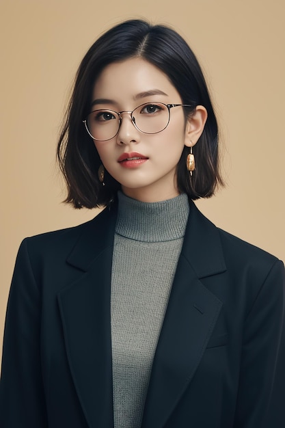 a woman wearing glasses and a sweater with a sweater on it