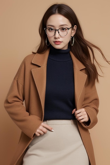 a woman wearing glasses and a sweater with a sweater on.