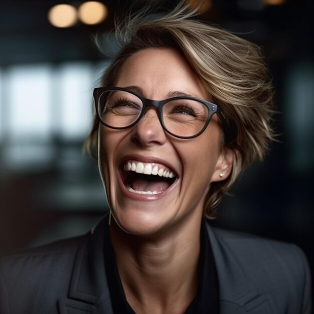 Foto una donna con gli occhiali che dice 