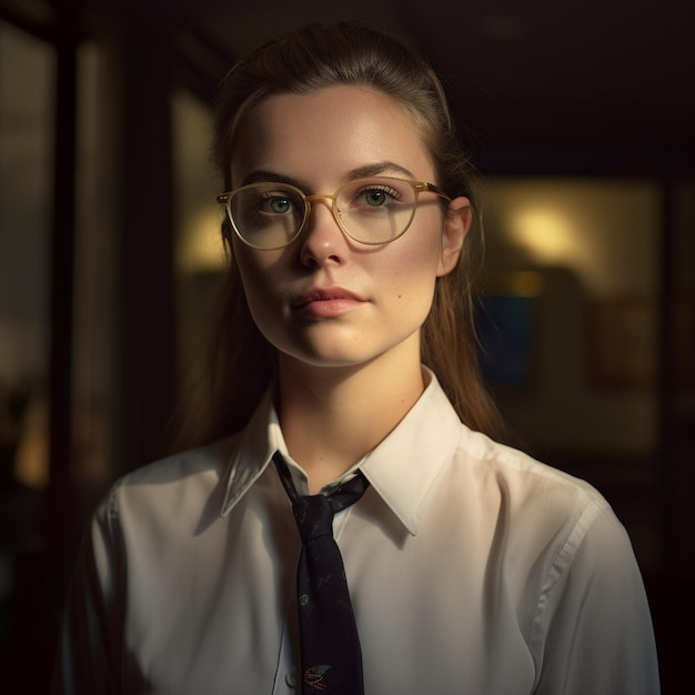 Photo a woman wearing glasses and a tie with a shirt that says 