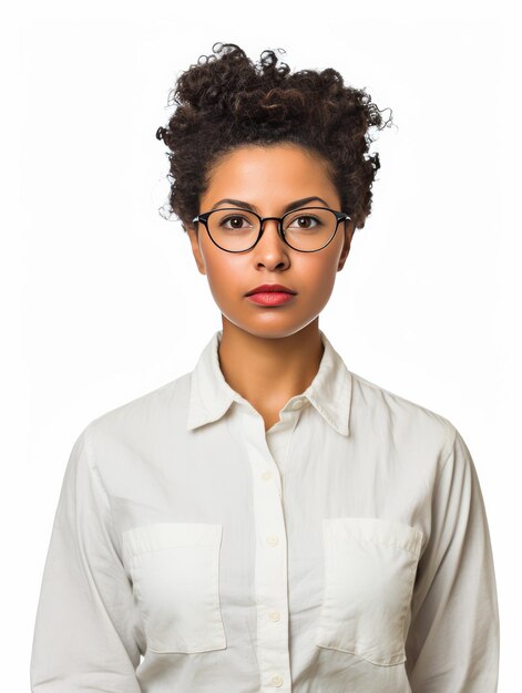 Photo woman wearing glasses and white shirt