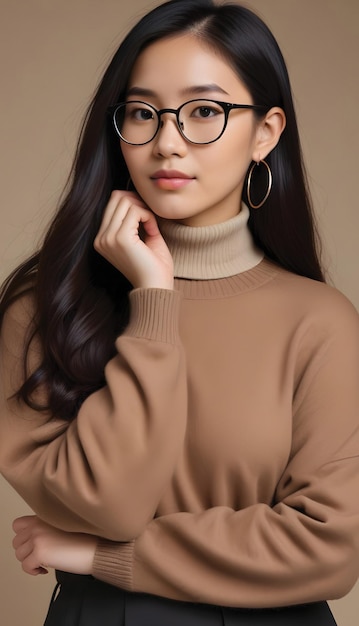 a woman wearing glasses with a sweater