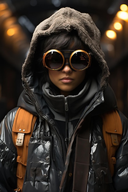 a woman wearing goggles and a jacket