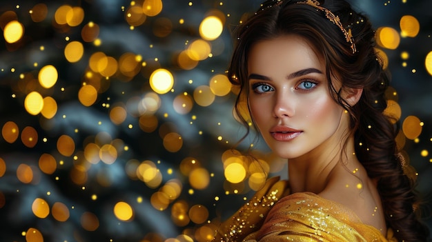 Woman Wearing Gold Dress and Tiara