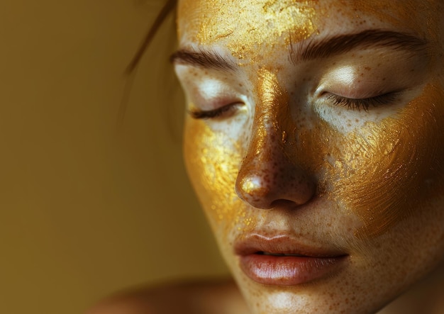 Woman Wearing Gold Face Mask