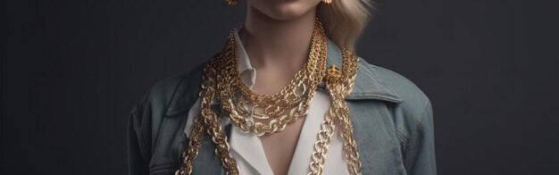 Woman wearing golden necklace Generative Ai