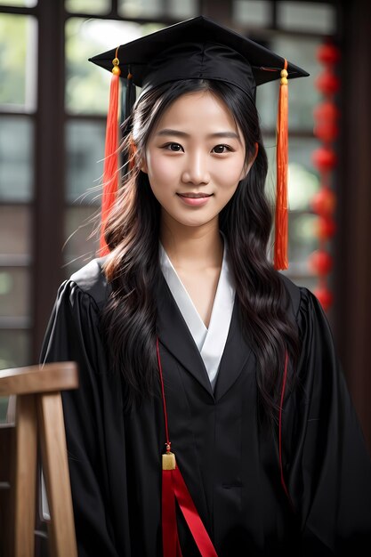 Photo a woman wearing a graduation cap and gown