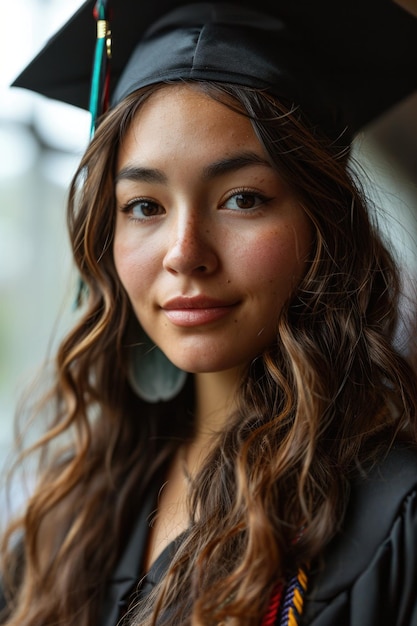 Photo a woman wearing a graduation cap and gown