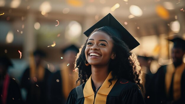 Foto una donna che indossa un cappello e un abito di laurea