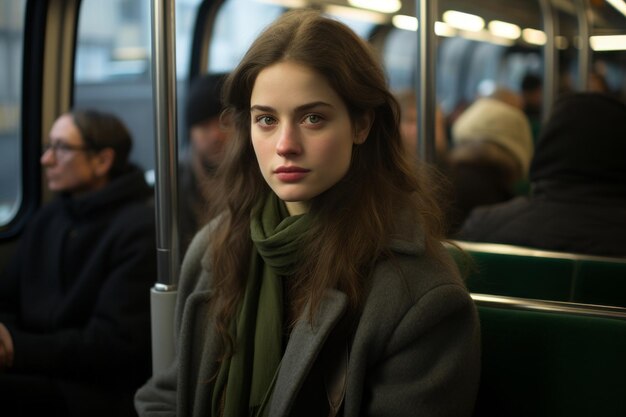 A woman wearing a green scarf