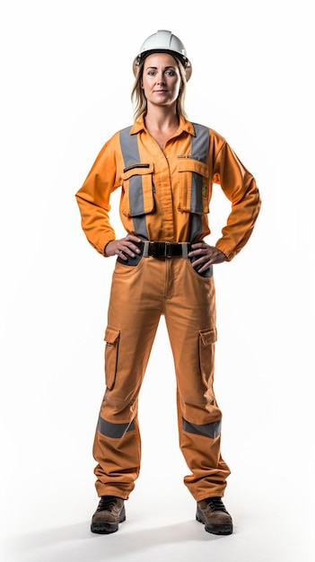 Photo a woman wearing a hard hat and overalls