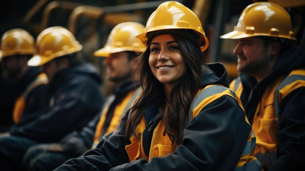 A woman wearing a hard hat and a smile ai