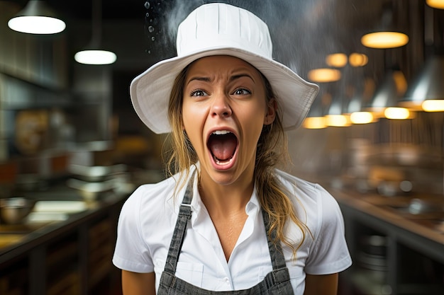 Foto una donna che indossa un cappello e un grembiule