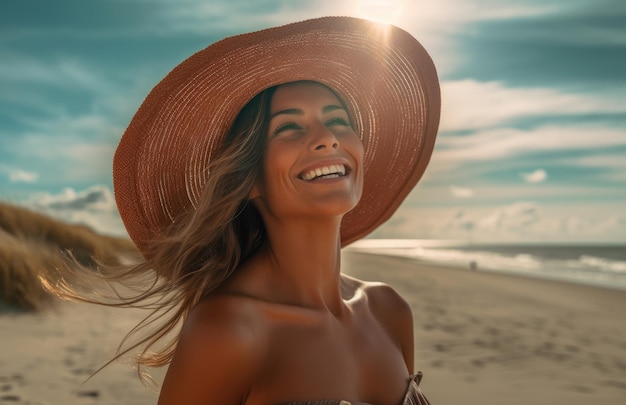 Woman wearing a hat on a beach