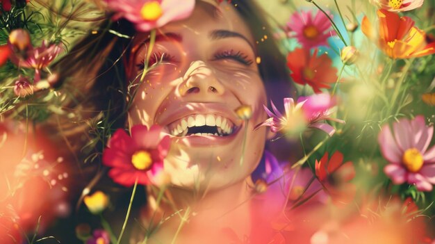 Photo a woman wearing a hat is surrounded by flowers and smiling aig