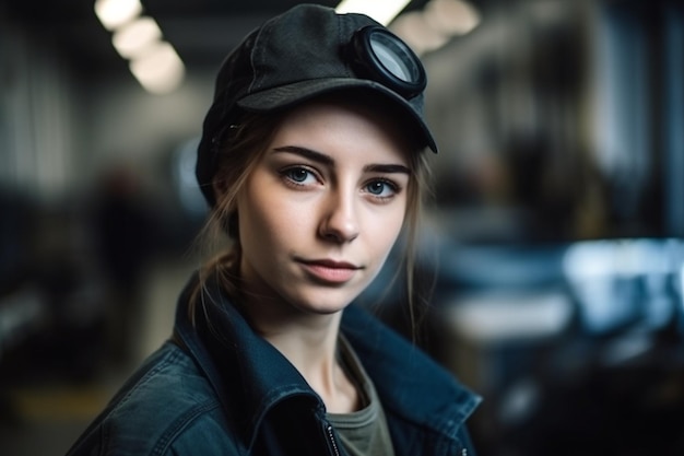 A woman wearing a hat and a jacket with the word'firefly'on it