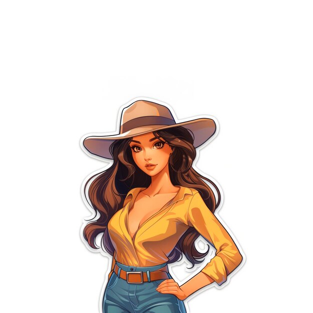 Woman Wearing Hat and Jeans Generative AI