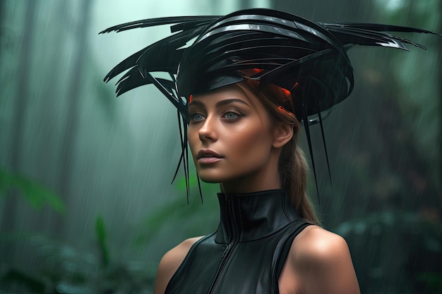 Photo a woman wearing a hat in the rain