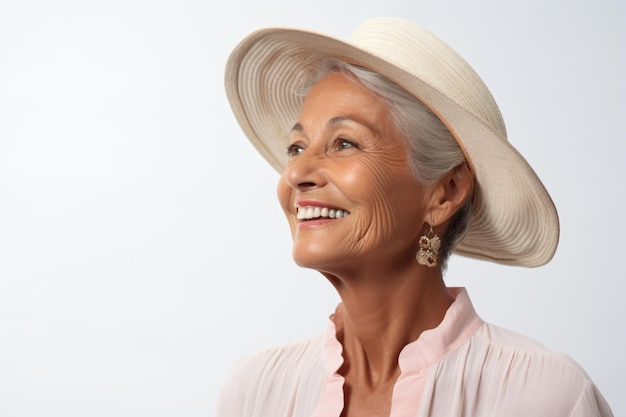 a woman wearing a hat and smiling