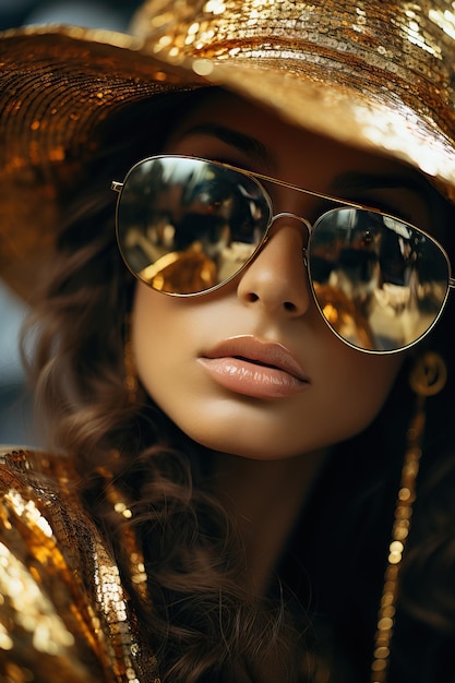 Photo a woman wearing a hat and sunglasses