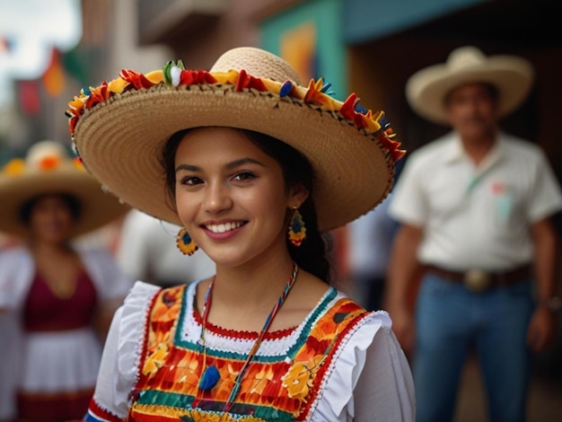a woman wearing a hat that says sombrero
