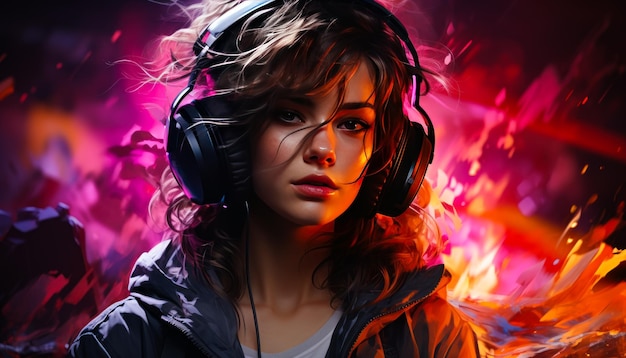  Premium Photo | A woman wearing headphones and a hoodie