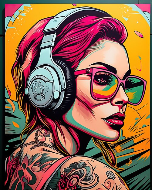 A woman wearing headphones and sunglasses