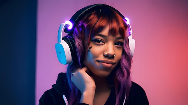 A woman wearing a headphones that says'i'm a dj '