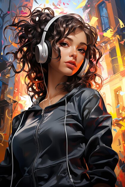 A woman wearing headphones