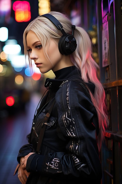 Premium AI Image | a woman wearing headphones