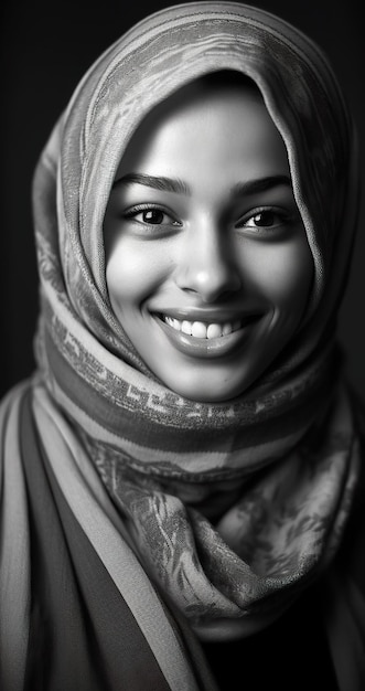 A woman wearing a headscarf smiles for the camera generative ai image