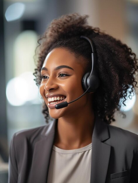 a woman wearing a headset and smiling