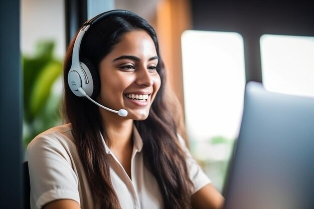 a woman wearing a headset with a headset