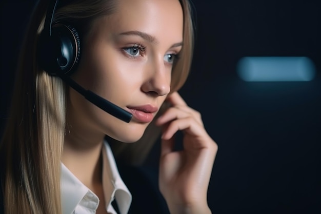 A woman wearing a headset with a microphone