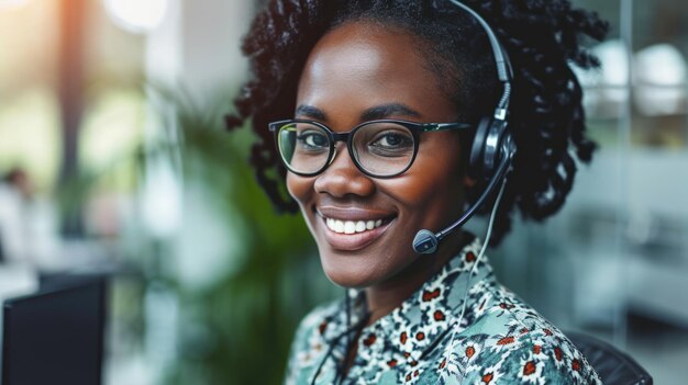 Woman Wearing Headset with a Smile