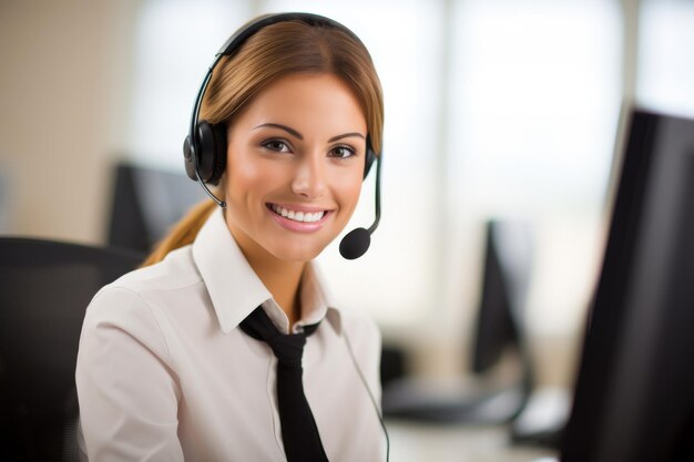 Woman Wearing Headset Working on Computer