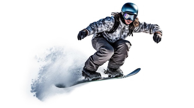 a woman wearing a helmet is on a snowboard in the snow.