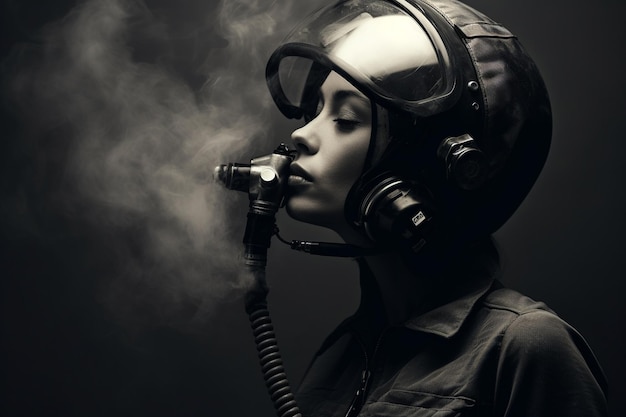 Woman Wearing Helmet and Smoking a Cigarette Generative Ai